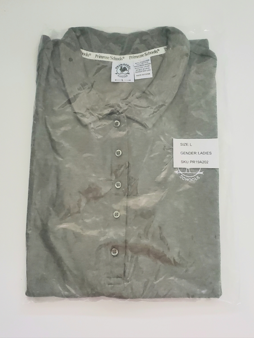 Primrose Schools NWT Ladies L Polo Shirt Khaki Green Employee Uniform
